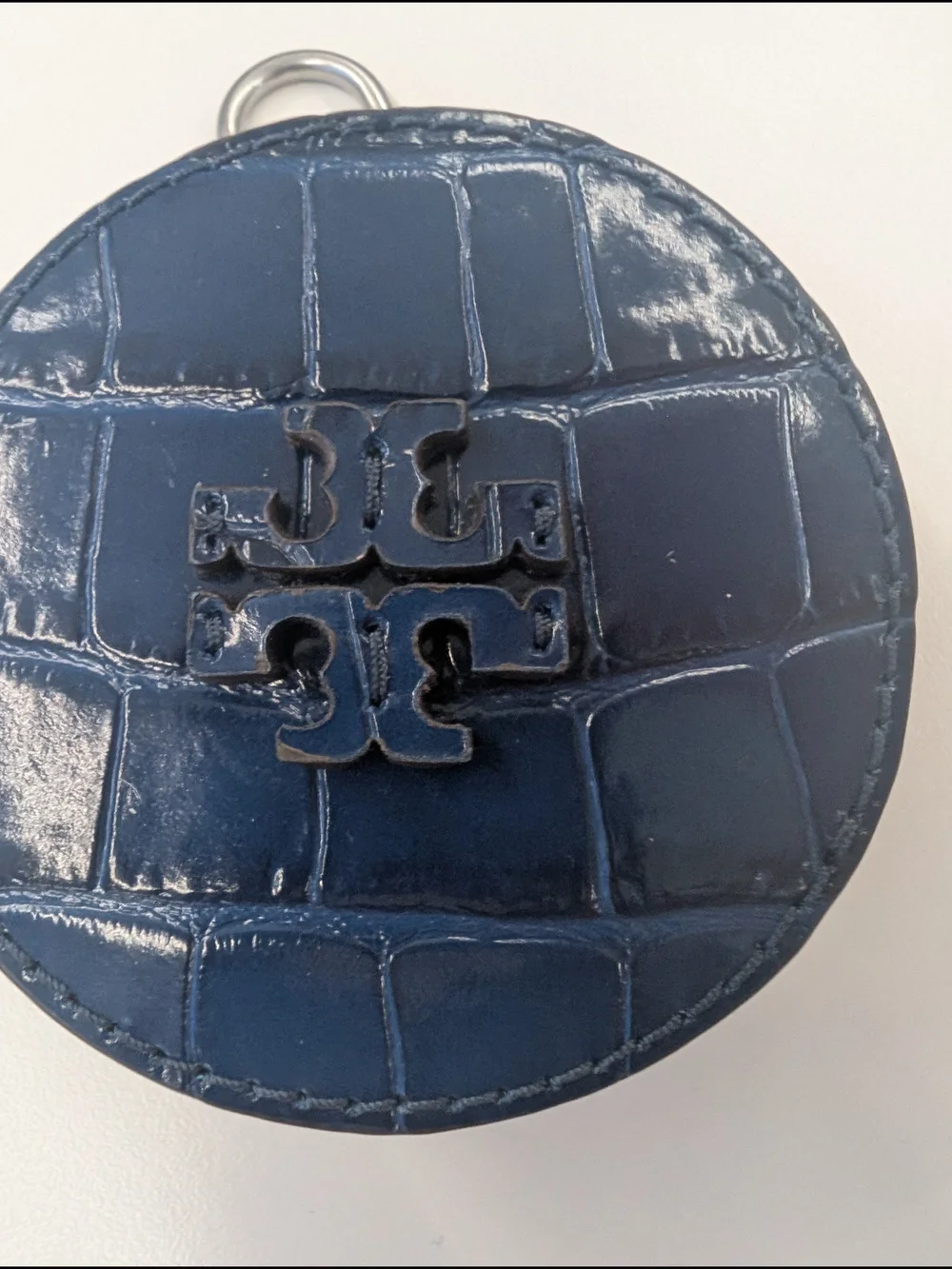 Tory Burch Thea Croc-Embossed Navy Round Key Pouch
